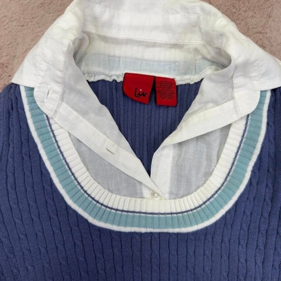 Y2K Preppy Layered Sweater Vest Top, blue, button down - Picture 4 of 8
